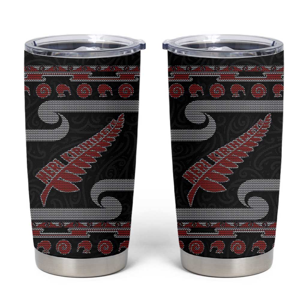 New Zealand Christmas Tumbler Cup Meri Kirihimete Silver Fern Knit Style Red Color - Polynesian Pride
