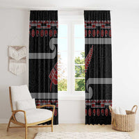 New Zealand Christmas Window Curtain Meri Kirihimete Silver Fern Knit Style Red Color - Polynesian Pride