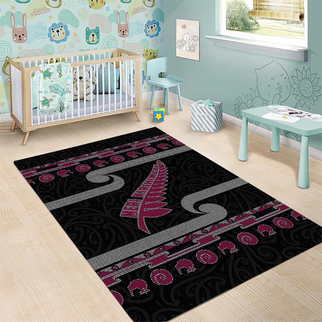 New Zealand Christmas Area Rug Meri Kirihimete Silver Fern Knit Style Pink Color - Polynesian Pride