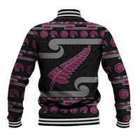 New Zealand Christmas Baseball Jacket Meri Kirihimete Silver Fern Knit Style Pink Color - Polynesian Pride