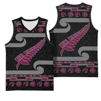 New Zealand Christmas Basketball Jersey Meri Kirihimete Silver Fern Knit Style Pink Color - Polynesian Pride