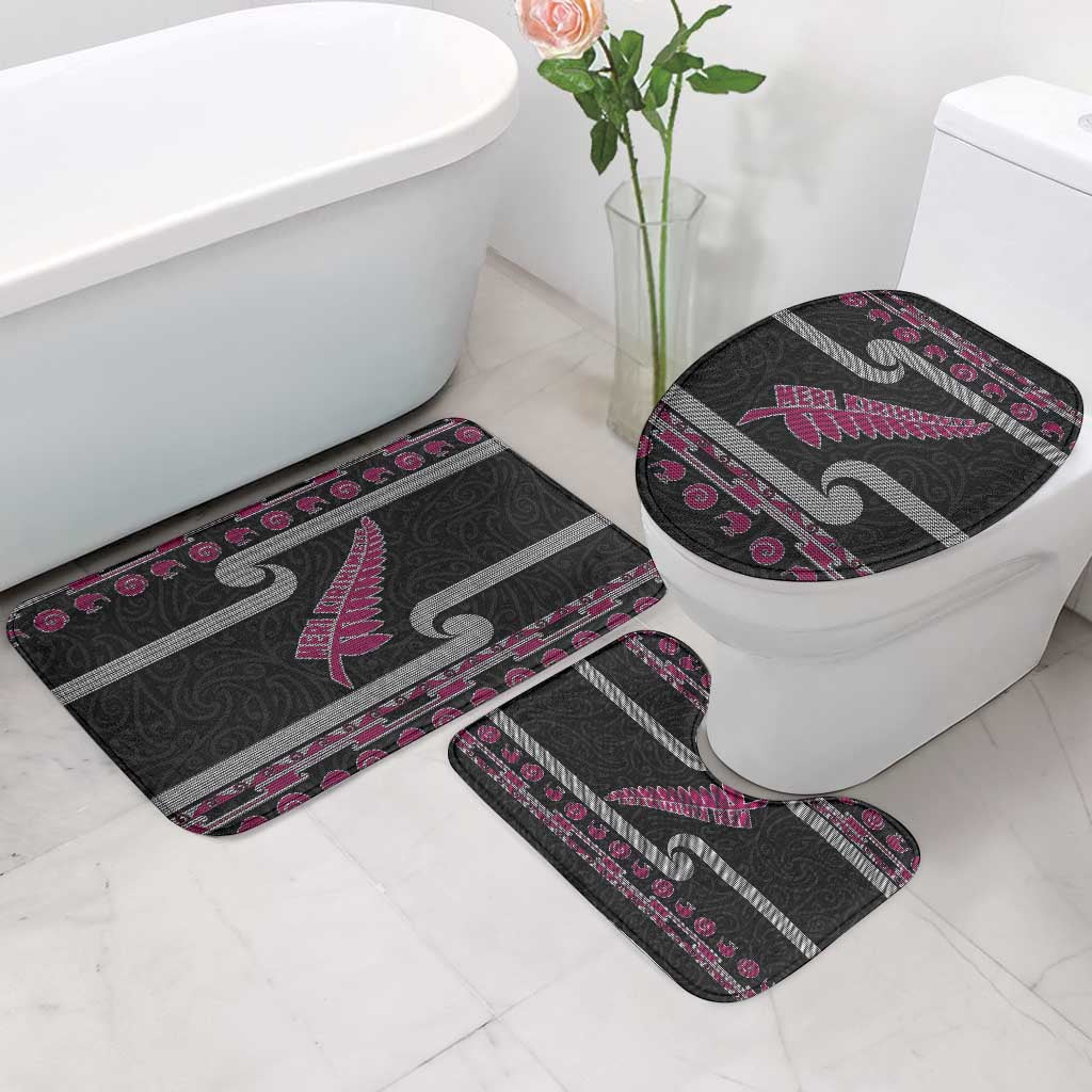 New Zealand Christmas Bathroom Set Meri Kirihimete Silver Fern Knit Style Pink Color - Polynesian Pride