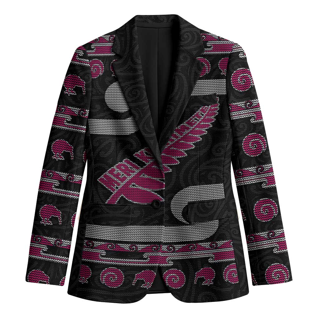 New Zealand Christmas Blazer Meri Kirihimete Silver Fern Knit Style Pink Color - Polynesian Pride