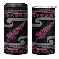 New Zealand Christmas 4 in 1 Can Cooler Tumbler Meri Kirihimete Silver Fern Knit Style Pink Color - Polynesian Pride