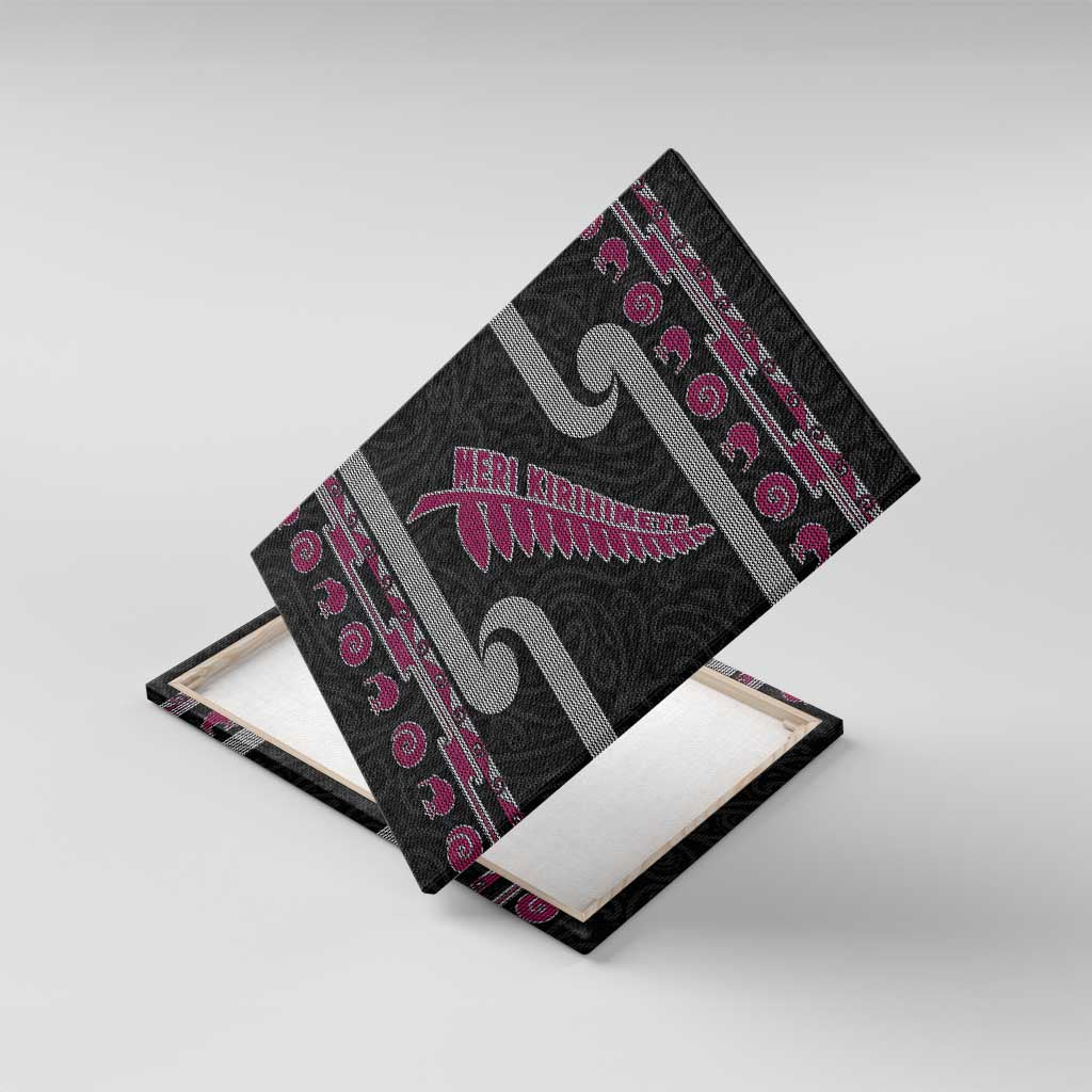 New Zealand Christmas Canvas Wall Art Meri Kirihimete Silver Fern Knit Style Pink Color - Polynesian Pride