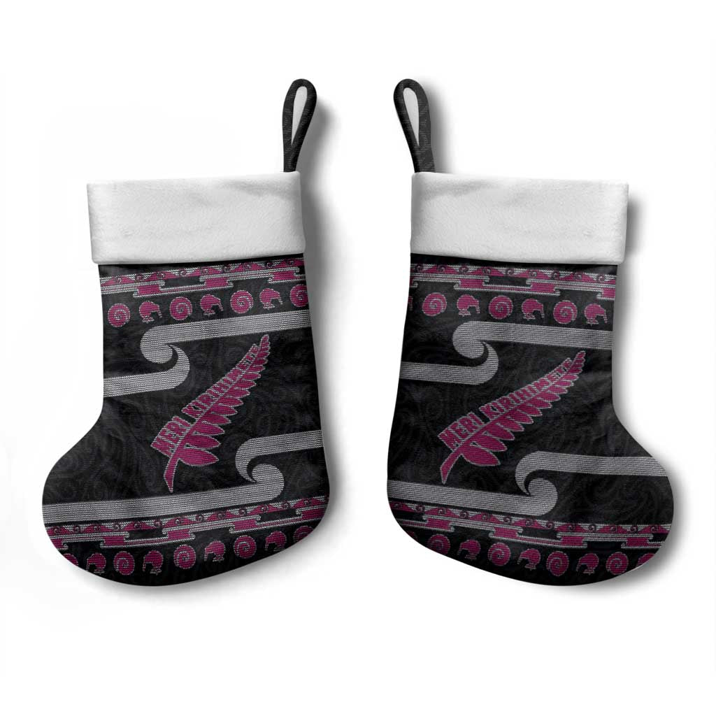 New Zealand Christmas Stocking Meri Kirihimete Silver Fern Knit Style Pink Color LT03 - Polynesian Pride