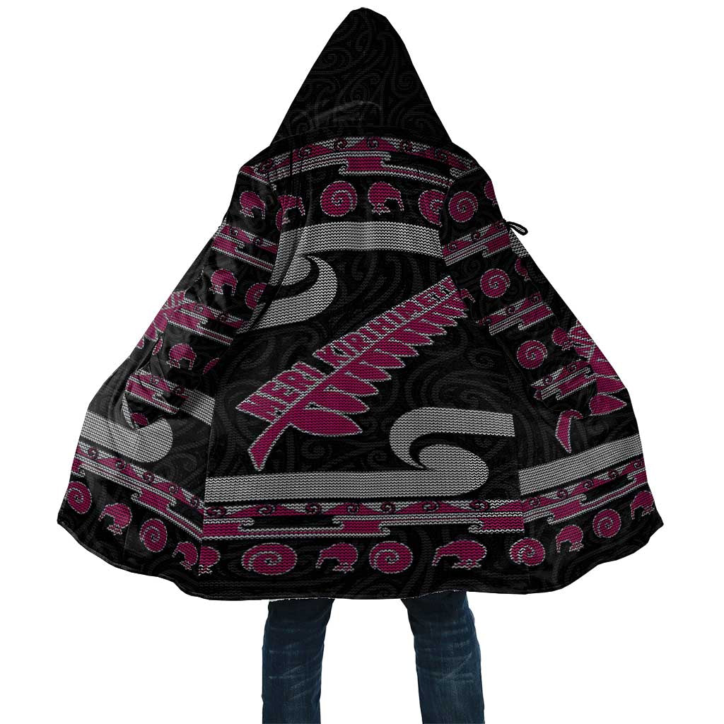 New Zealand Christmas Cloak Meri Kirihimete Silver Fern Knit Style Pink Color - Polynesian Pride