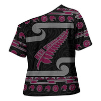 New Zealand Christmas Cross Shoulder Shirt Meri Kirihimete Silver Fern Knit Style Pink Color - Polynesian Pride