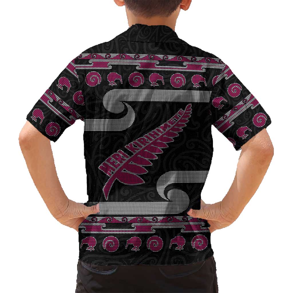 New Zealand Christmas Family Matching Puletasi and Hawaiian Shirt Meri Kirihimete Silver Fern Knit Style Pink Color LT03 - Polynesian Pride