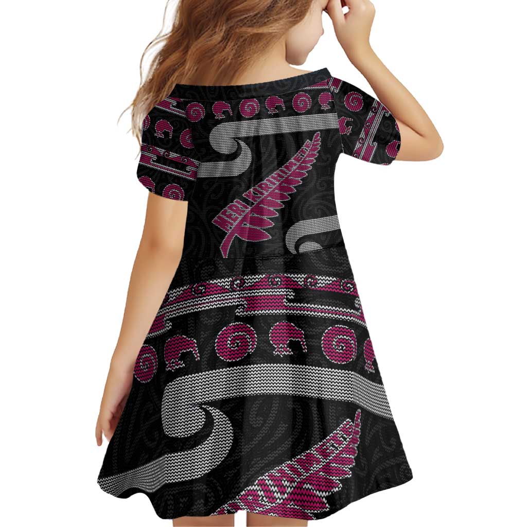 New Zealand Christmas Family Matching Puletasi and Hawaiian Shirt Meri Kirihimete Silver Fern Knit Style Pink Color LT03 - Polynesian Pride