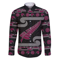 New Zealand Christmas Family Matching Puletasi and Hawaiian Shirt Meri Kirihimete Silver Fern Knit Style Pink Color LT03 Dad's Shirt - Long Sleeve Pink - Polynesian Pride