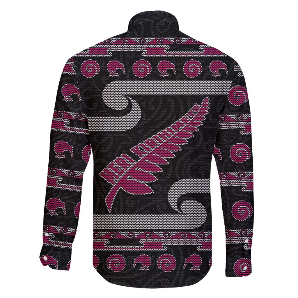 New Zealand Christmas Family Matching Puletasi and Hawaiian Shirt Meri Kirihimete Silver Fern Knit Style Pink Color LT03 - Polynesian Pride