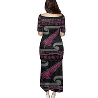 New Zealand Christmas Family Matching Puletasi and Hawaiian Shirt Meri Kirihimete Silver Fern Knit Style Pink Color LT03 - Polynesian Pride