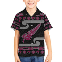 New Zealand Christmas Family Matching Puletasi and Hawaiian Shirt Meri Kirihimete Silver Fern Knit Style Pink Color LT03 Son's Shirt Pink - Polynesian Pride