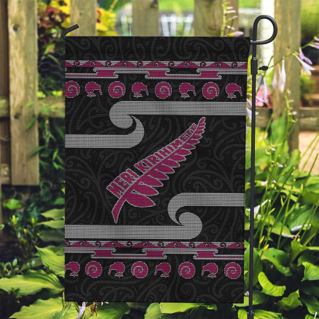 New Zealand Christmas Garden Flag Meri Kirihimete Silver Fern Knit Style Pink Color - Polynesian Pride