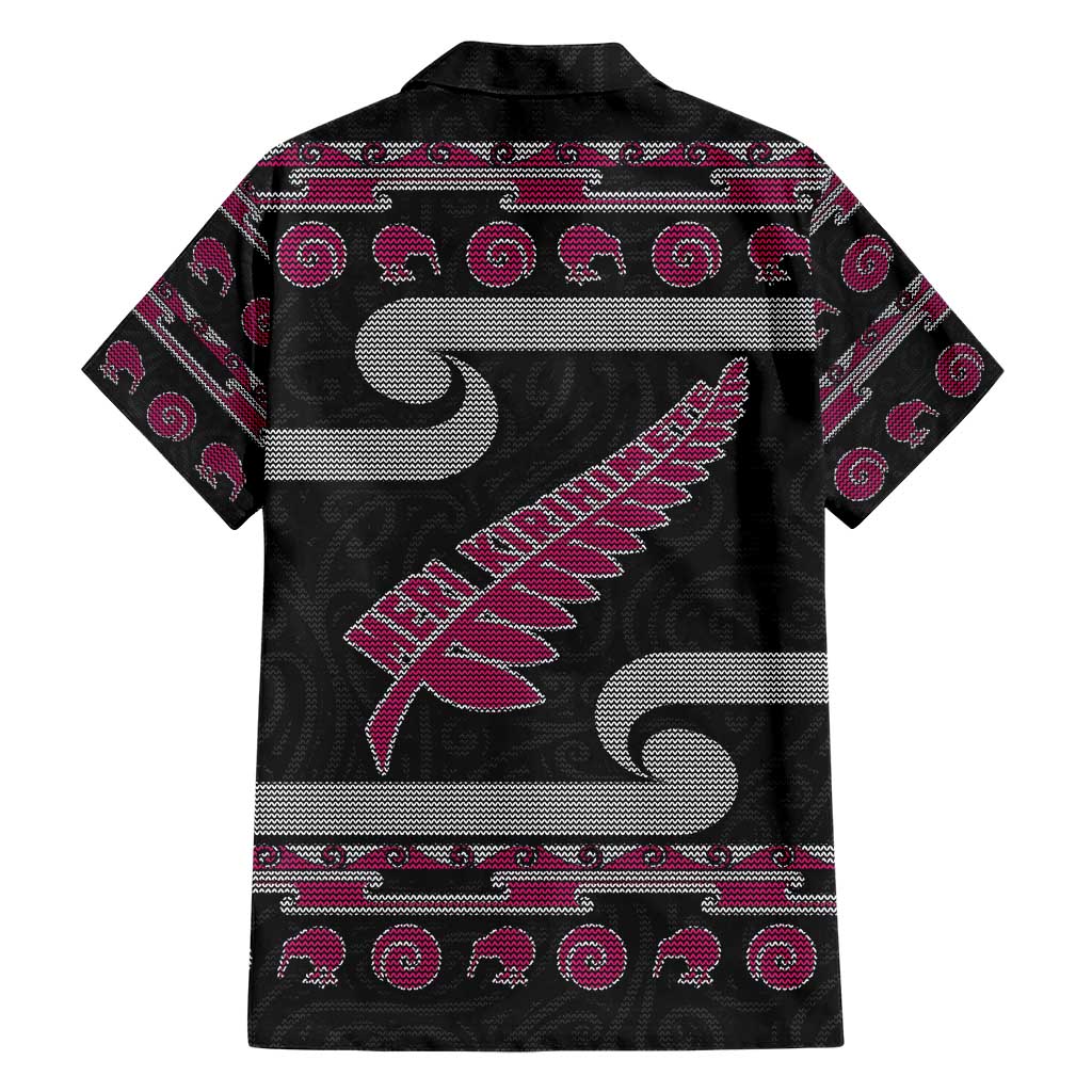 New Zealand Christmas Hawaiian Shirt Meri Kirihimete Silver Fern Knit Style Pink Color - Polynesian Pride