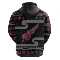New Zealand Christmas Hoodie Meri Kirihimete Silver Fern Knit Style Pink Color - Polynesian Pride
