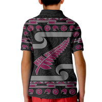 New Zealand Christmas Kid Polo Shirt Meri Kirihimete Silver Fern Knit Style Pink Color - Polynesian Pride