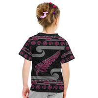 New Zealand Christmas Kid T Shirt Meri Kirihimete Silver Fern Knit Style Pink Color - Polynesian Pride