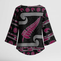 New Zealand Christmas Kimono Sleeve Blouse Meri Kirihimete Silver Fern Knit Style Pink Color - Polynesian Pride