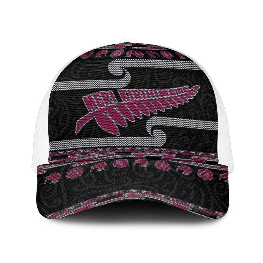 New Zealand Christmas Mesh Trucker Cap Meri Kirihimete Silver Fern Knit Style Pink Color - Polynesian Pride