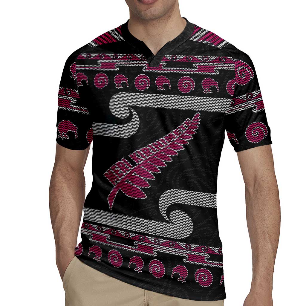 New Zealand Christmas Rugby Jersey Meri Kirihimete Silver Fern Knit Style Pink Color - Polynesian Pride