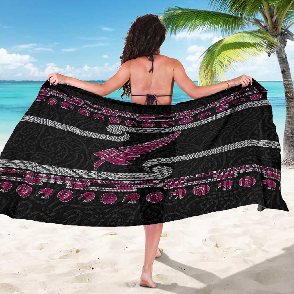 New Zealand Christmas Sarong Meri Kirihimete Silver Fern Knit Style Pink Color - Polynesian Pride