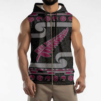 New Zealand Christmas Sleeveless Zip Hoodie Meri Kirihimete Silver Fern Knit Style Pink Color - Polynesian Pride