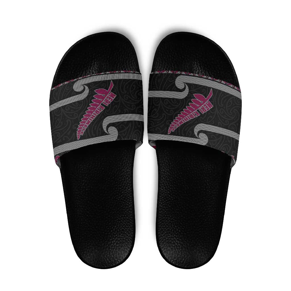 New Zealand Christmas Slide Sandals Meri Kirihimete Silver Fern Knit Style Pink Color - Polynesian Pride