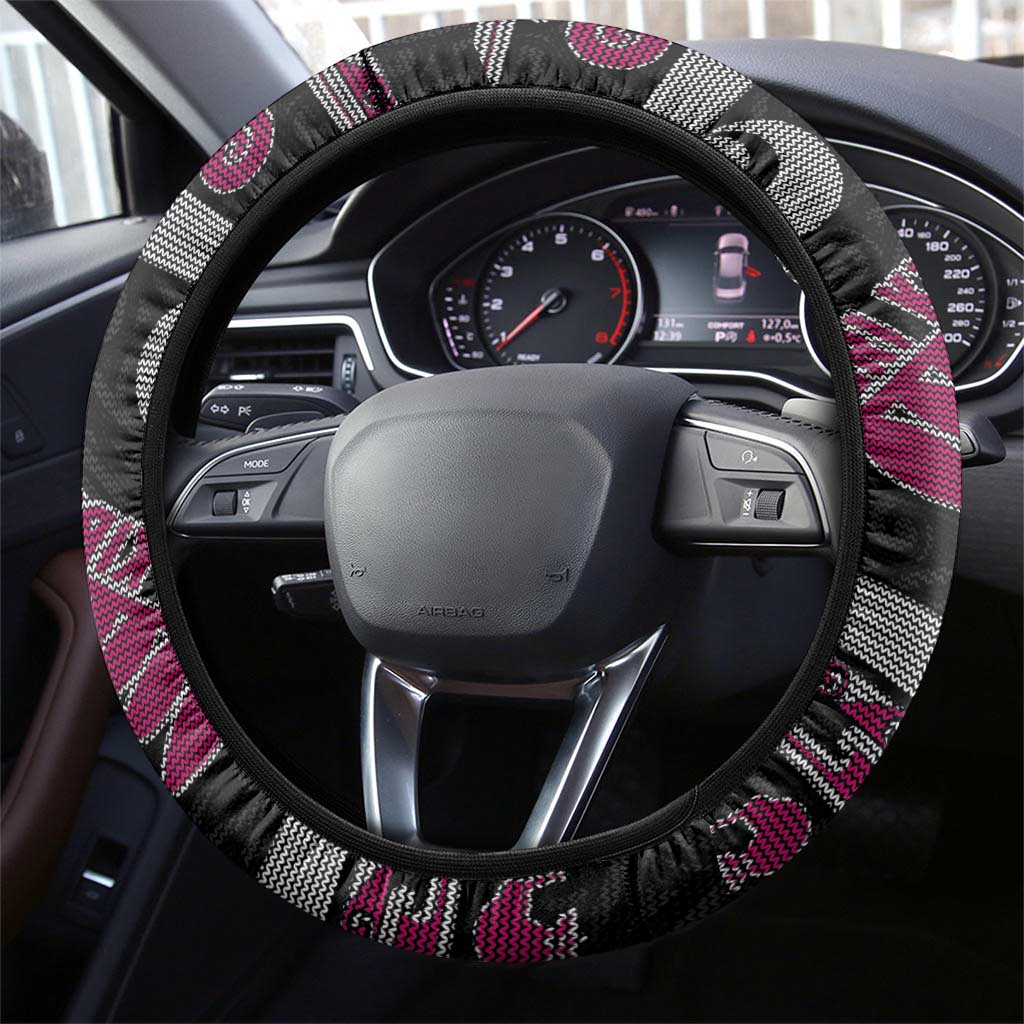 New Zealand Christmas Steering Wheel Cover Meri Kirihimete Silver Fern Knit Style Pink Color - Polynesian Pride