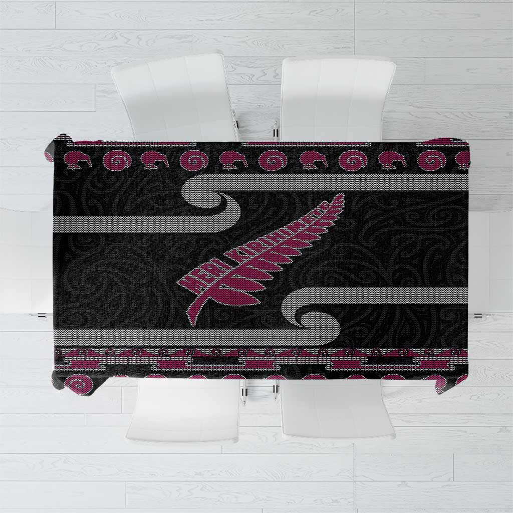 New Zealand Christmas Tablecloth Meri Kirihimete Silver Fern Knit Style Pink Color - Polynesian Pride