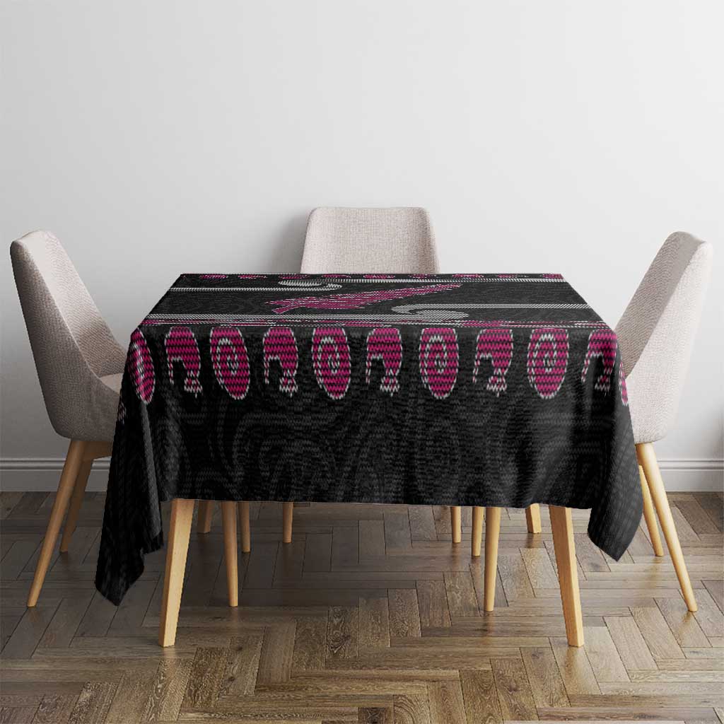 New Zealand Christmas Tablecloth Meri Kirihimete Silver Fern Knit Style Pink Color - Polynesian Pride