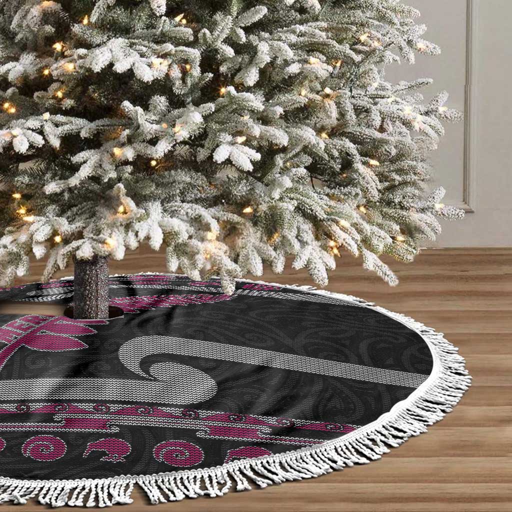 New Zealand Christmas Tree Skirt Meri Kirihimete Silver Fern Knit Style Pink Color - Polynesian Pride