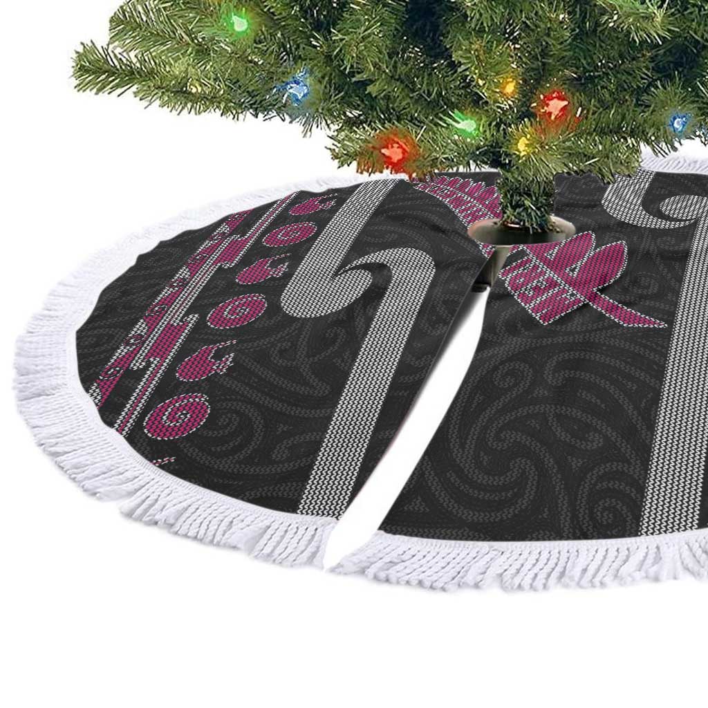 New Zealand Christmas Tree Skirt Meri Kirihimete Silver Fern Knit Style Pink Color - Polynesian Pride