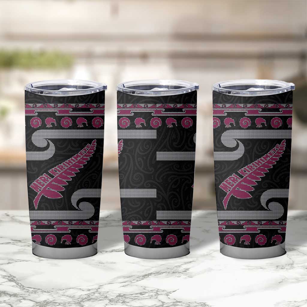New Zealand Christmas Tumbler Cup Meri Kirihimete Silver Fern Knit Style Pink Color - Polynesian Pride