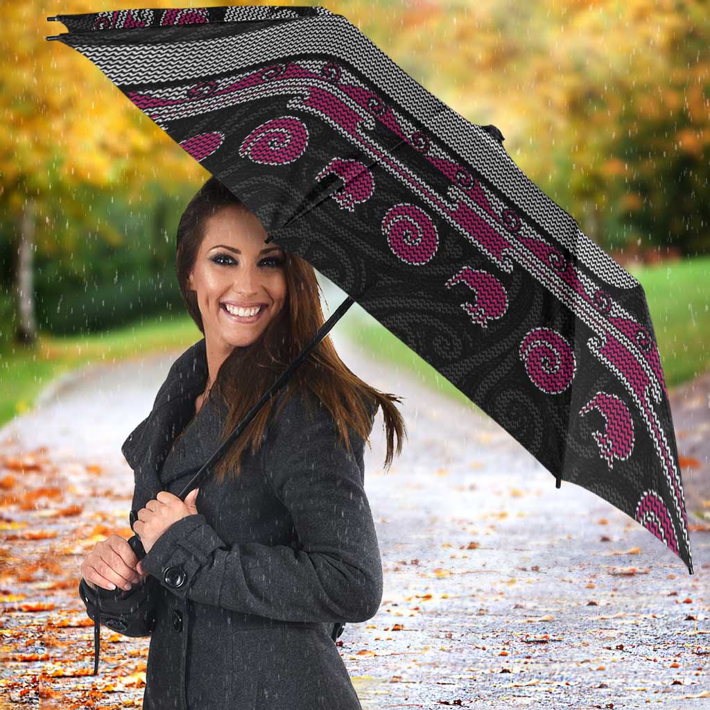 New Zealand Christmas Umbrella Meri Kirihimete Silver Fern Knit Style Pink Color - Polynesian Pride