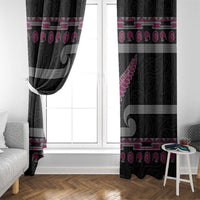 New Zealand Christmas Window Curtain Meri Kirihimete Silver Fern Knit Style Pink Color - Polynesian Pride