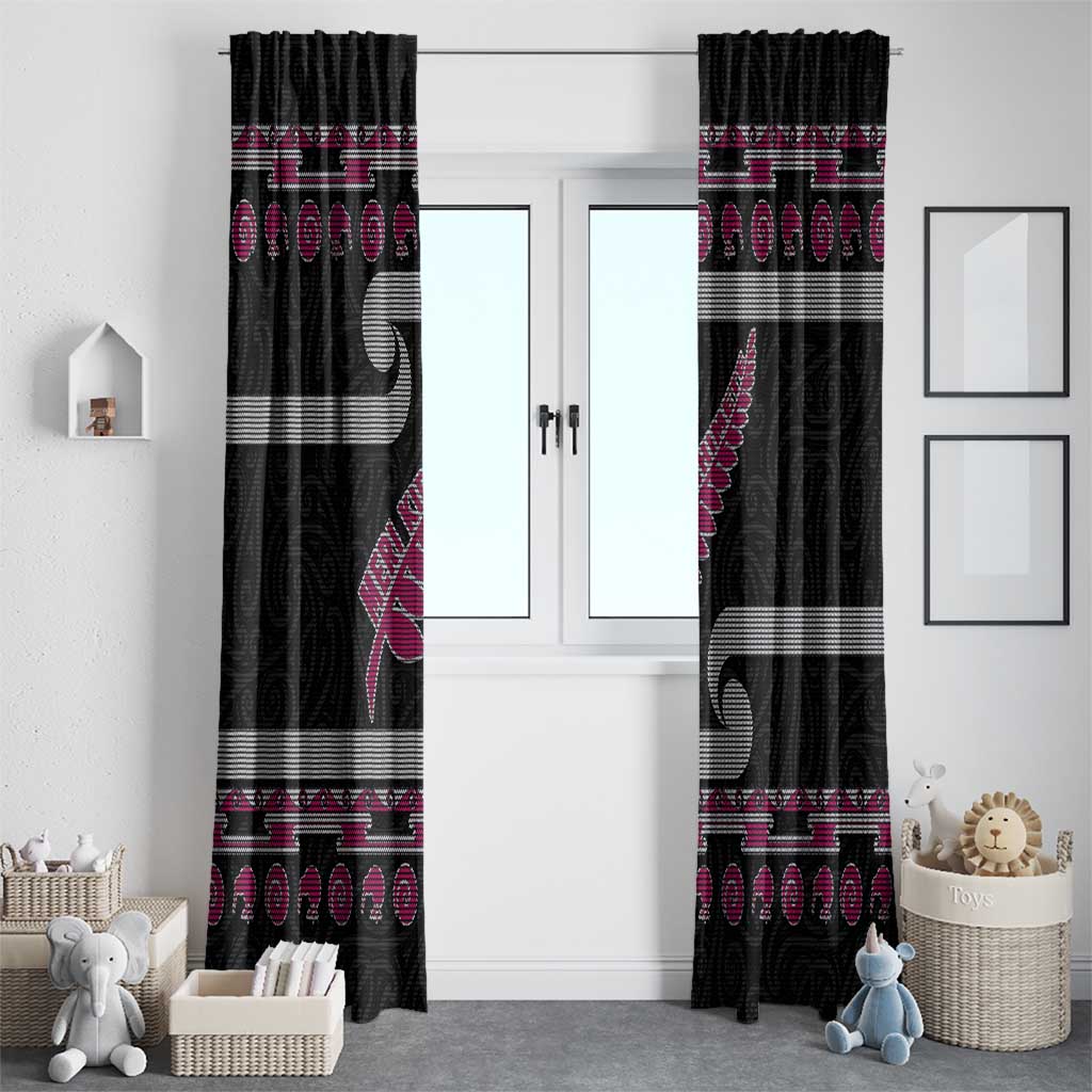 New Zealand Christmas Window Curtain Meri Kirihimete Silver Fern Knit Style Pink Color - Polynesian Pride