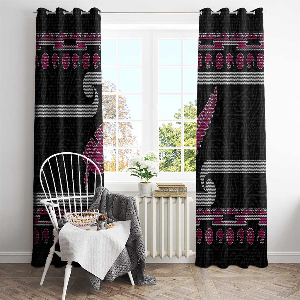 New Zealand Christmas Window Curtain Meri Kirihimete Silver Fern Knit Style Pink Color - Polynesian Pride
