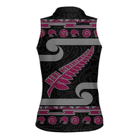 New Zealand Christmas Women Sleeveless Polo Shirt Meri Kirihimete Silver Fern Knit Style Pink Color - Polynesian Pride