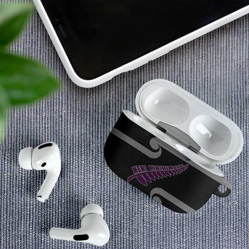 New Zealand Christmas AirPods Case Meri Kirihimete Silver Fern Knit Style Purple Color - Polynesian Pride