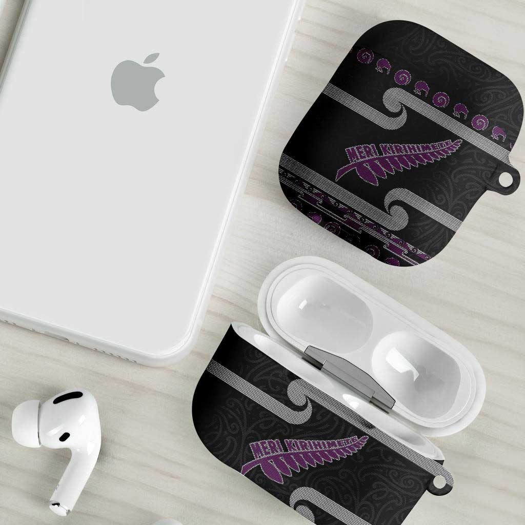 New Zealand Christmas AirPods Case Meri Kirihimete Silver Fern Knit Style Purple Color - Polynesian Pride