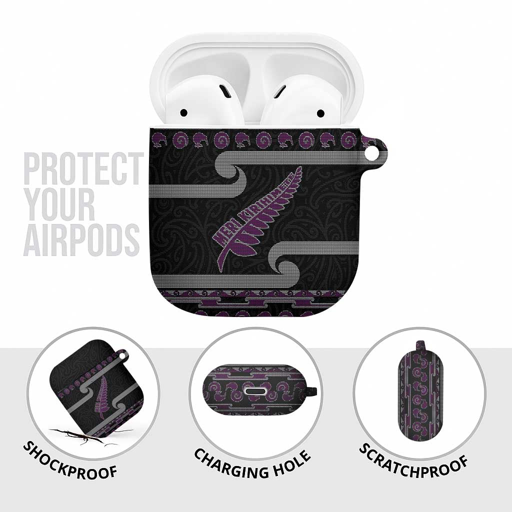 New Zealand Christmas AirPods Case Meri Kirihimete Silver Fern Knit Style Purple Color - Polynesian Pride