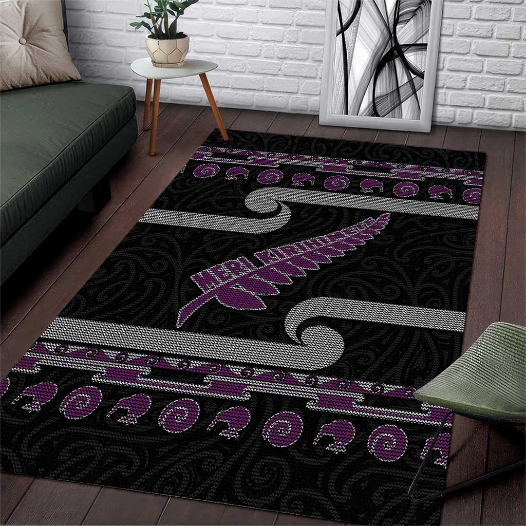 New Zealand Christmas Area Rug Meri Kirihimete Silver Fern Knit Style Purple Color LT03 Purple - Polynesian Pride