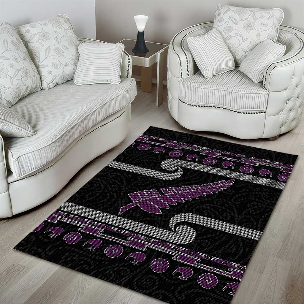 New Zealand Christmas Area Rug Meri Kirihimete Silver Fern Knit Style Purple Color LT03 - Polynesian Pride