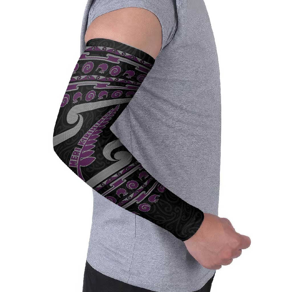 New Zealand Christmas Arm Sleeves Meri Kirihimete Silver Fern Knit Style Purple Color - Polynesian Pride