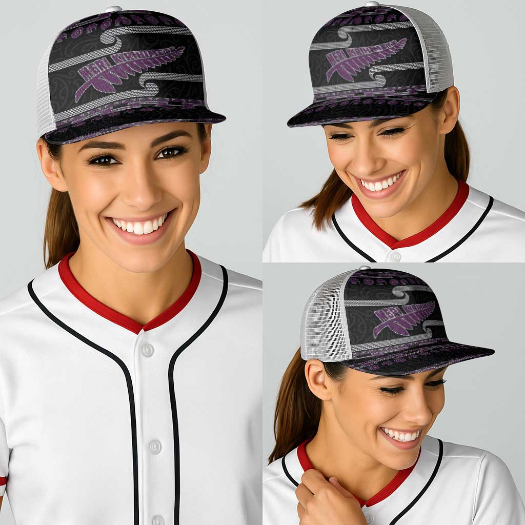 New Zealand Christmas Baseball Net Cap Meri Kirihimete Silver Fern Knit Style Purple Color - Polynesian Pride