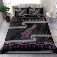 New Zealand Christmas Bedding Set Meri Kirihimete Silver Fern Knit Style Purple Color - Polynesian Pride