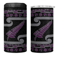 New Zealand Christmas 4 in 1 Can Cooler Tumbler Meri Kirihimete Silver Fern Knit Style Purple Color - Polynesian Pride