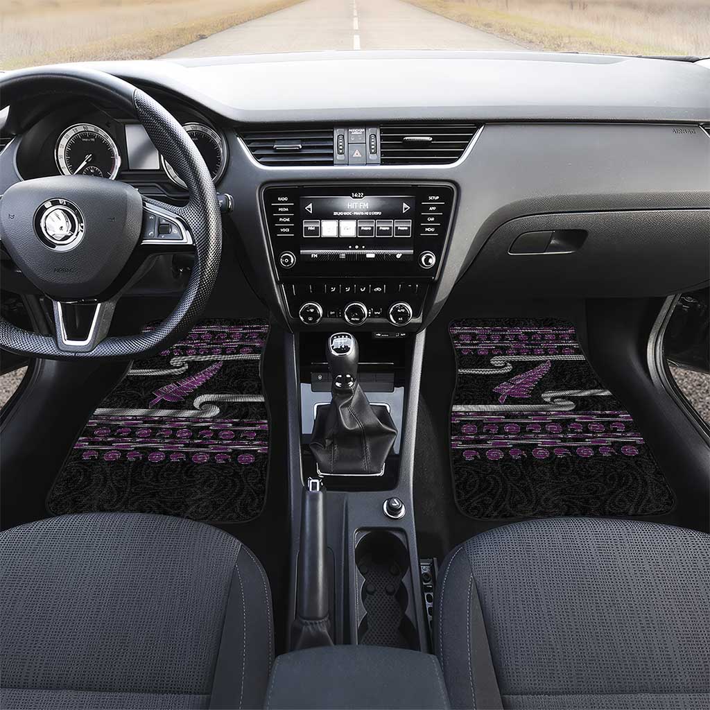New Zealand Christmas Car Mats Meri Kirihimete Silver Fern Knit Style Purple Color LT03 Set 2pcs - Front Purple - Polynesian Pride